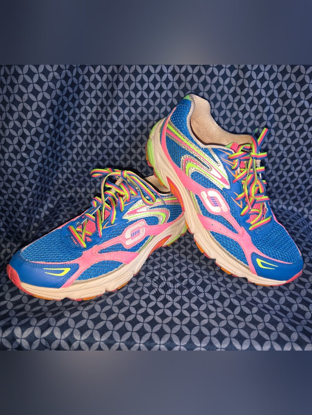 Skechers - Ladies Blue, Pink and Neon Multicolor Athletic Sneakers. Size 8.